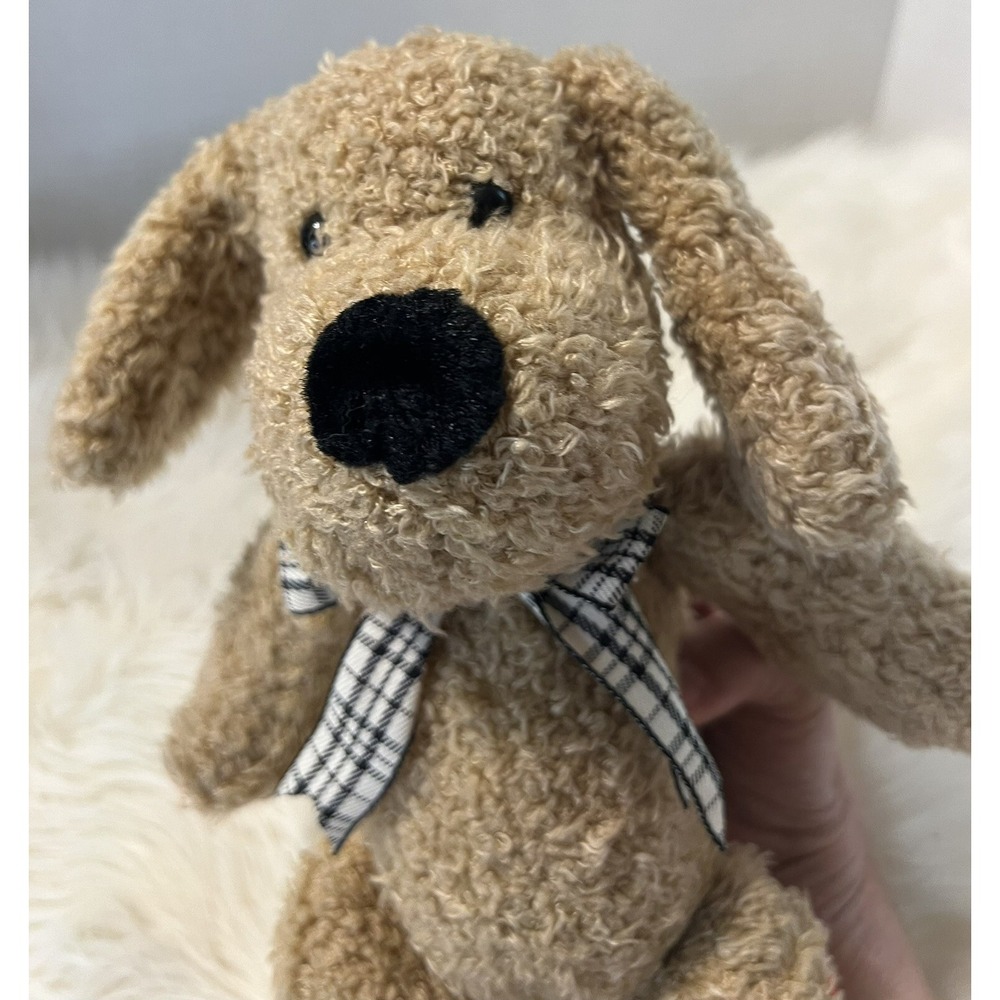 Chosun Tan Dog Plush Black White Plaid Bow Scruffy Shaggy 12" Stuffed Animal Toy - Picture 2 of 12